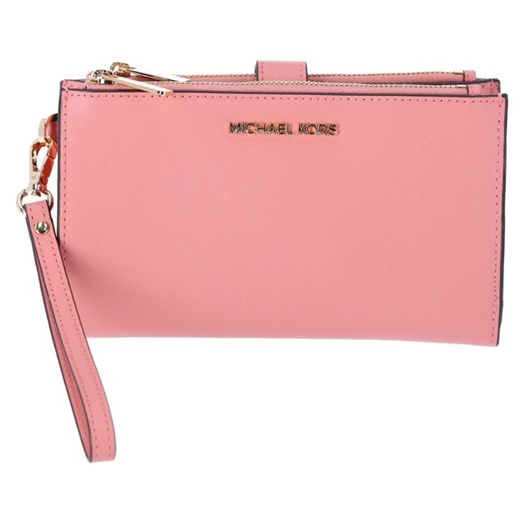 Michael Kors Jet Set Travel Large Double Zip Wristlet Phone Wallet Primrose Pink - Picture 1 of 6